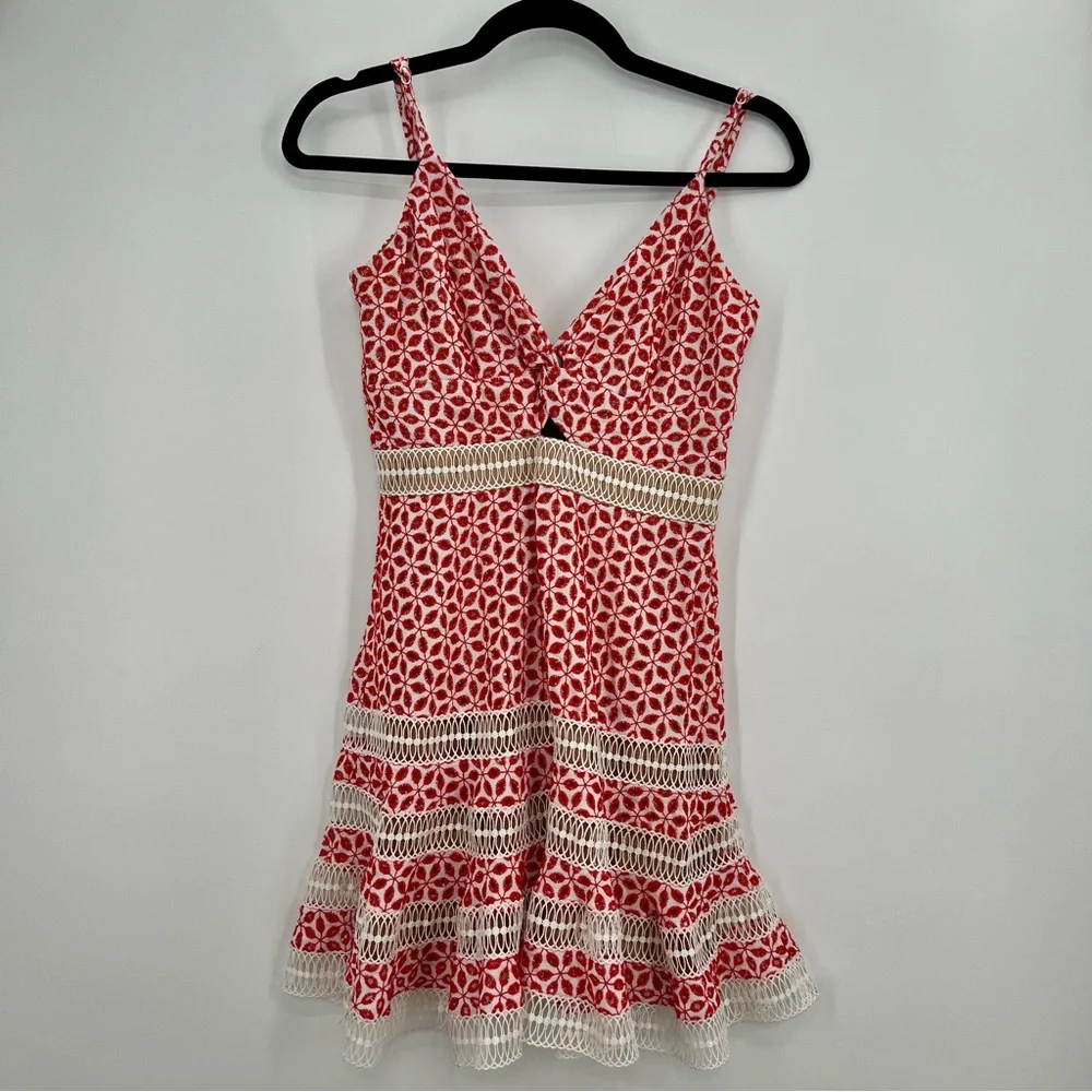 Bardot Shock Camille Mini Dress Floral Lace Embroidered Peek-A-Boo V-Neck 4 - Picture 4 of 10